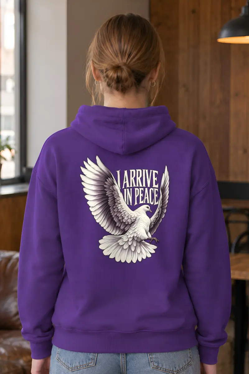“I Arrive in Peace” Heavy Blend Unisex Pullover Hoodie
