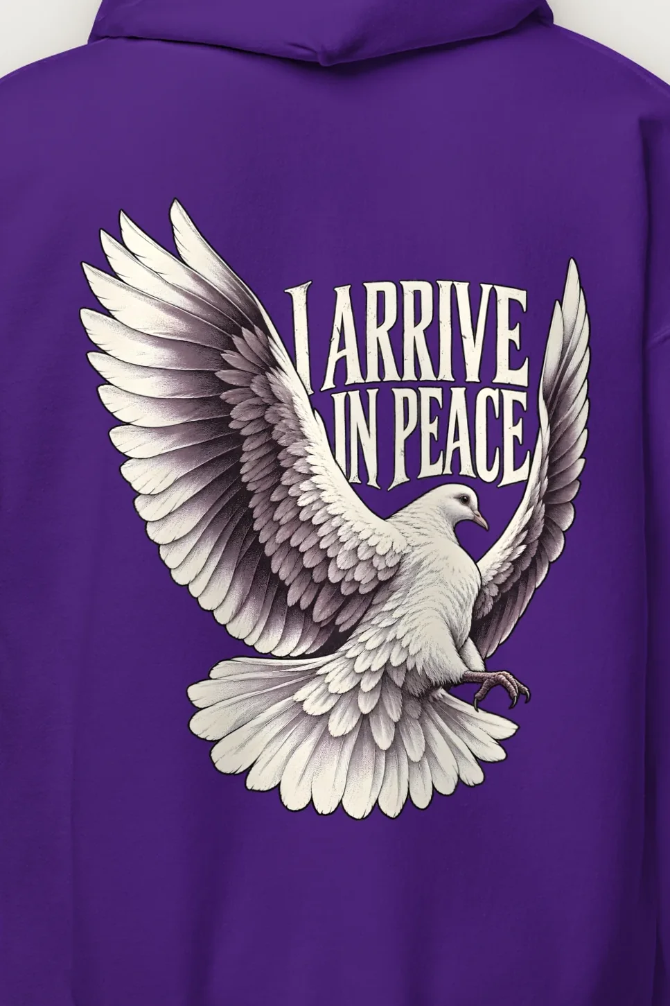 "I Arrive in Peace" Heavy Blend Unisex Pullover Hoodie - the graphic up close