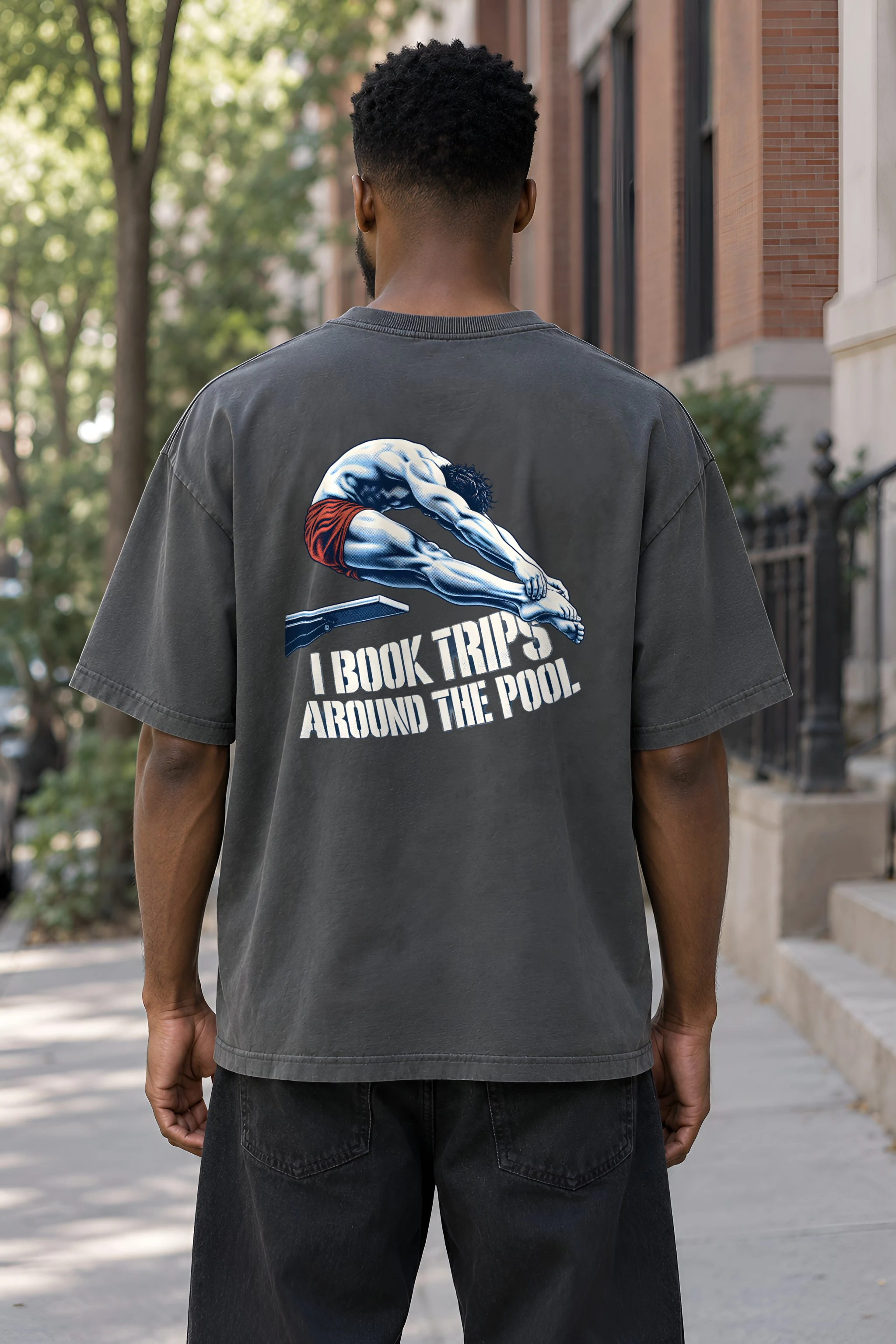 "I Book Trips Around the Pool" Men's Oversized Heavyweight Crewneck T-Shirt