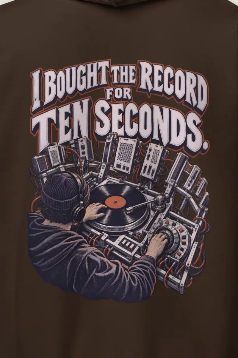 "I Bought the Record for Ten Seconds" Heavy Blend Unisex Pullover Hoodie - the graphic up close