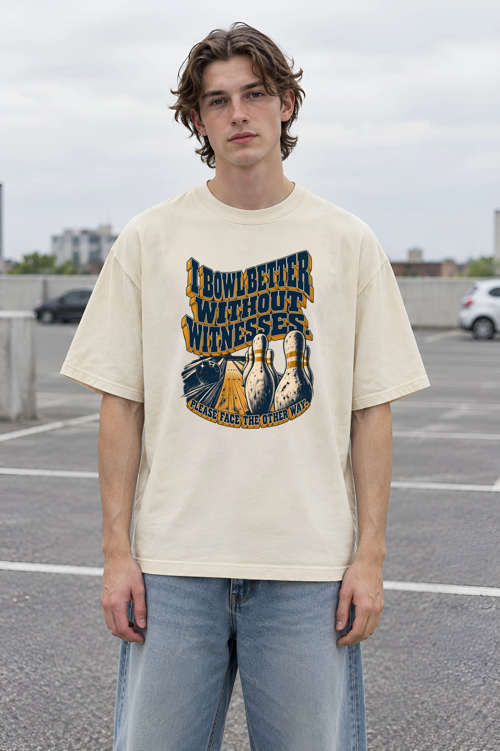 "I Bowl Better Without Witnesses" Men's Oversized Heavyweight Crewneck T-Shirt