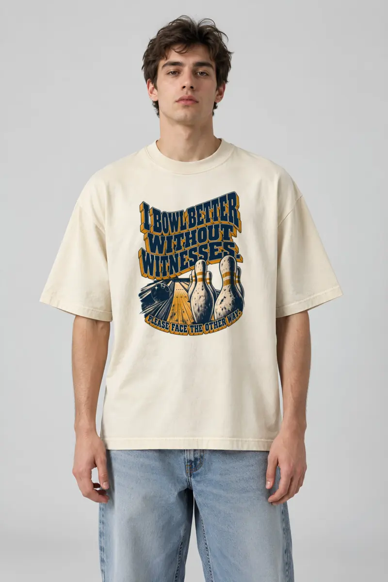 "I Bowl Better Without Witnesses" Unisex Oversized Heavyweight Crewneck T-Shirt