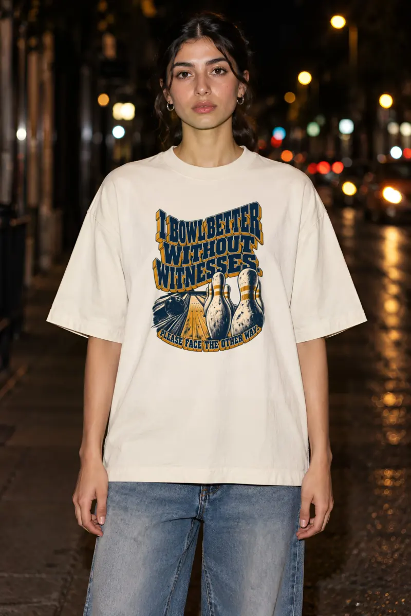 "I Bowl Better Without Witnesses" Unisex Oversized Heavyweight Crewneck T-Shirt
