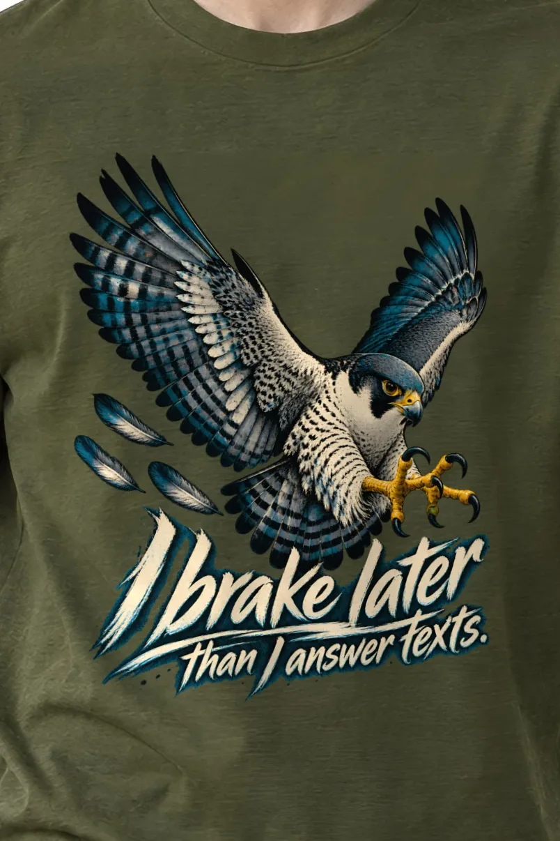 "I Brake Later Than I Answer Texts" Heavyweight Unisex Crewneck T-shirt - the graphic up close