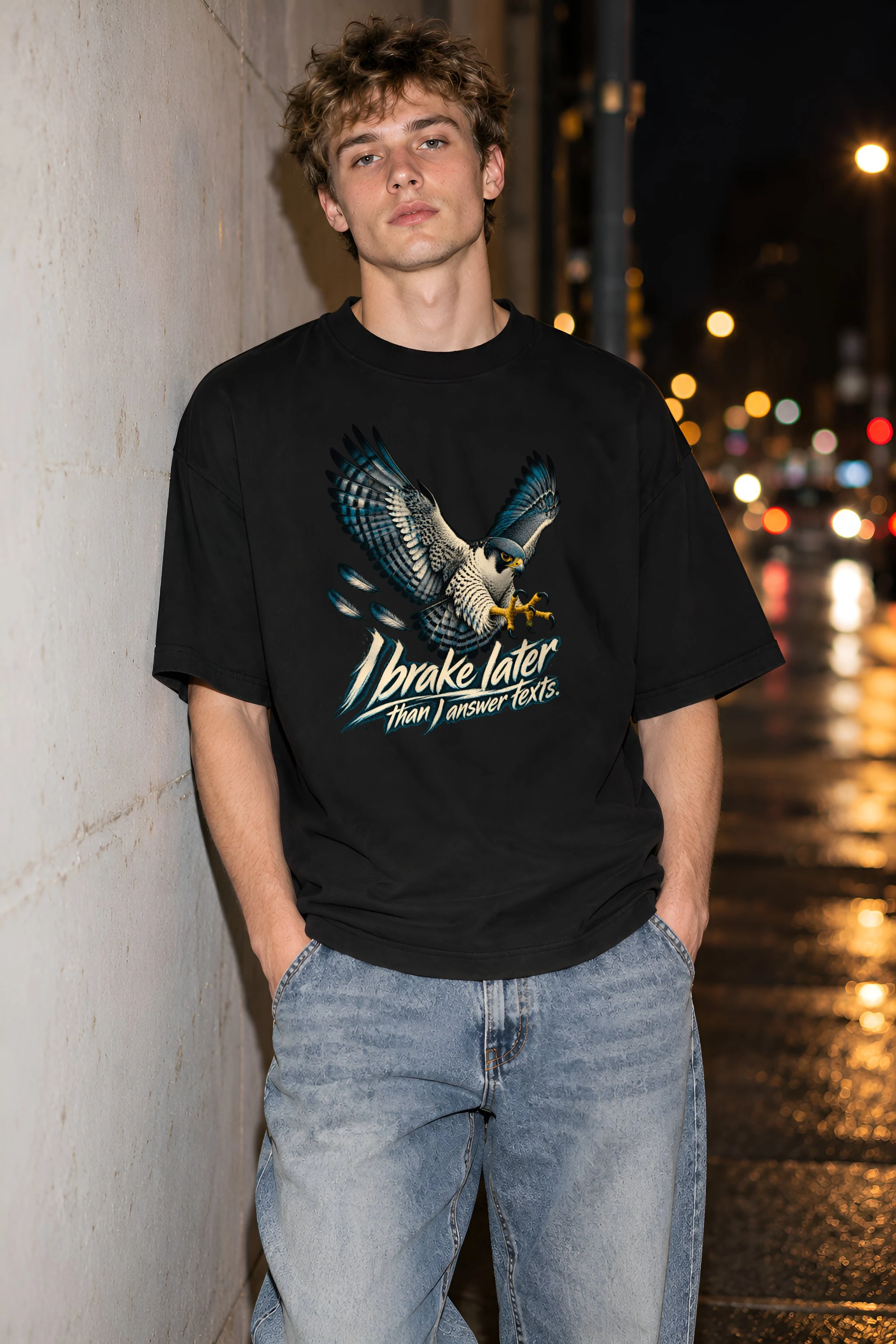 "I Brake Later" Unisex Oversized Heavyweight Crewneck T-Shirt