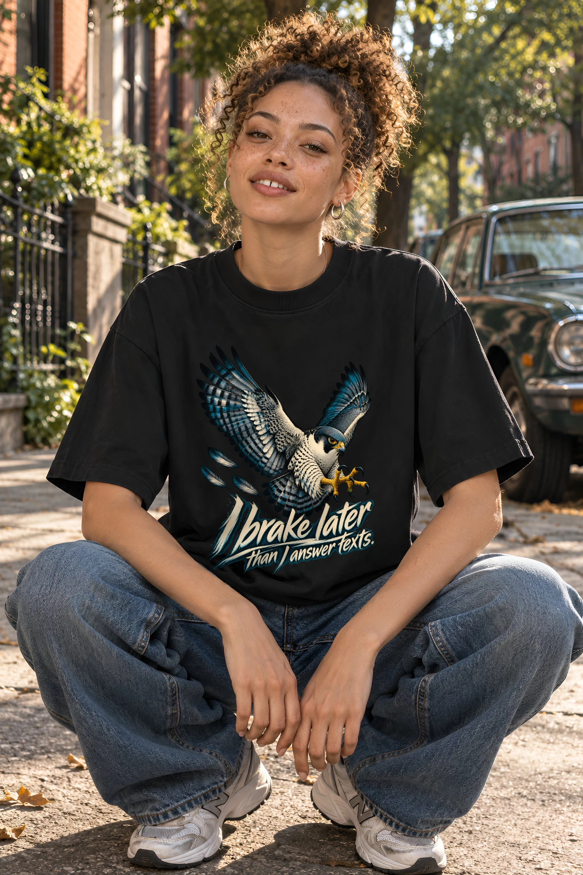 "I Brake Later" Unisex Oversized Heavyweight Crewneck T-Shirt