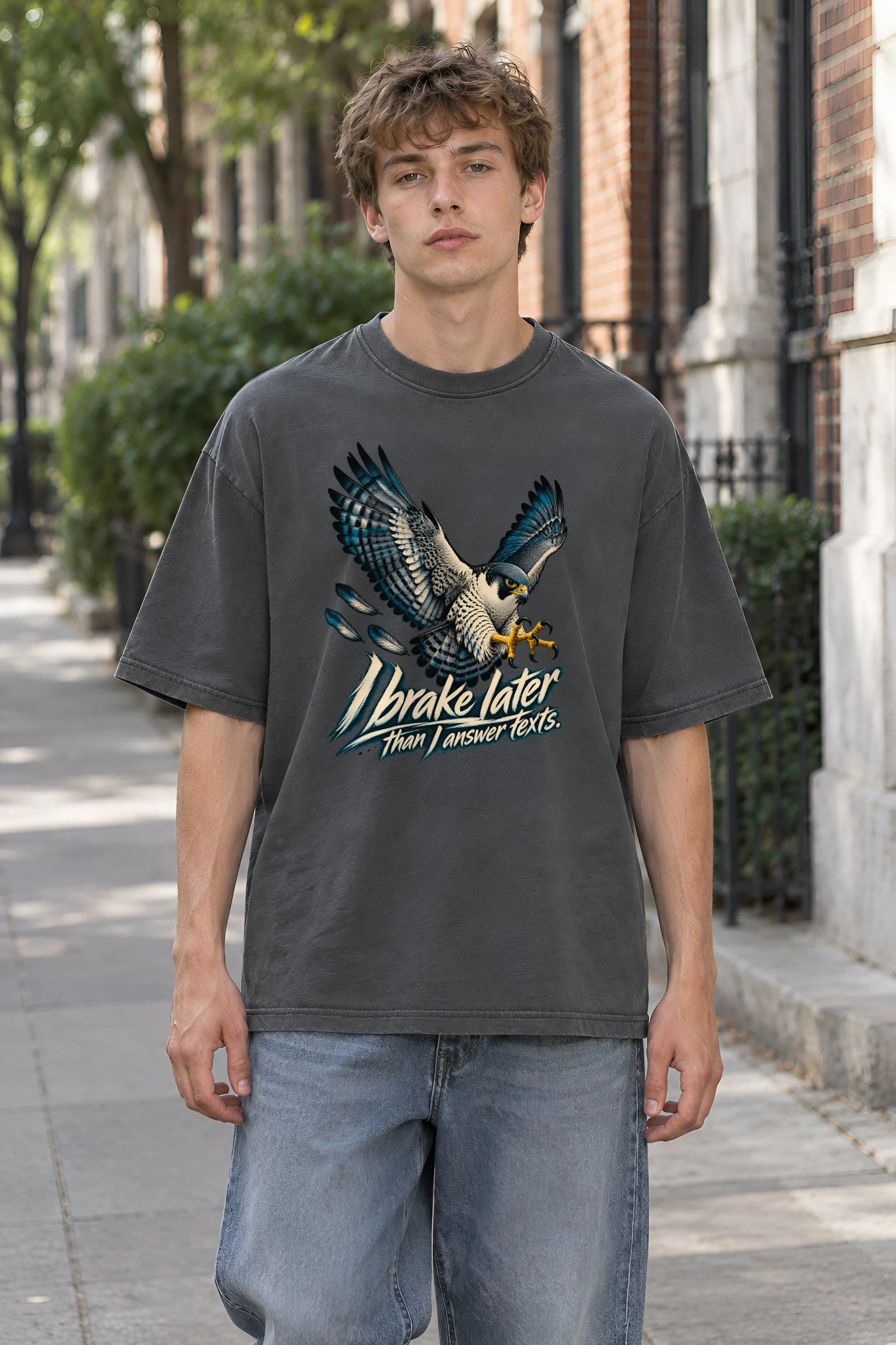 "I Brake Later" Unisex Oversized Heavyweight Crewneck T-Shirt