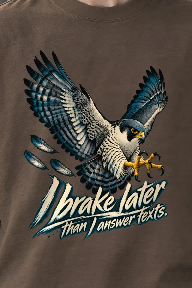 "I Brake Later" Unisex Oversized Heavyweight Crewneck T-Shirt - the graphic up close
