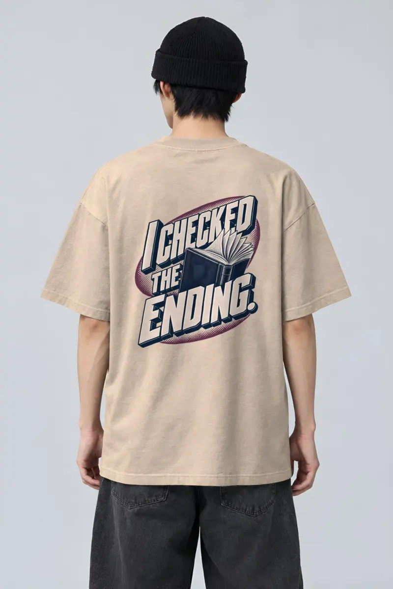 "I Checked The Ending" Men's Oversized Heavyweight Crewneck T-Shirt