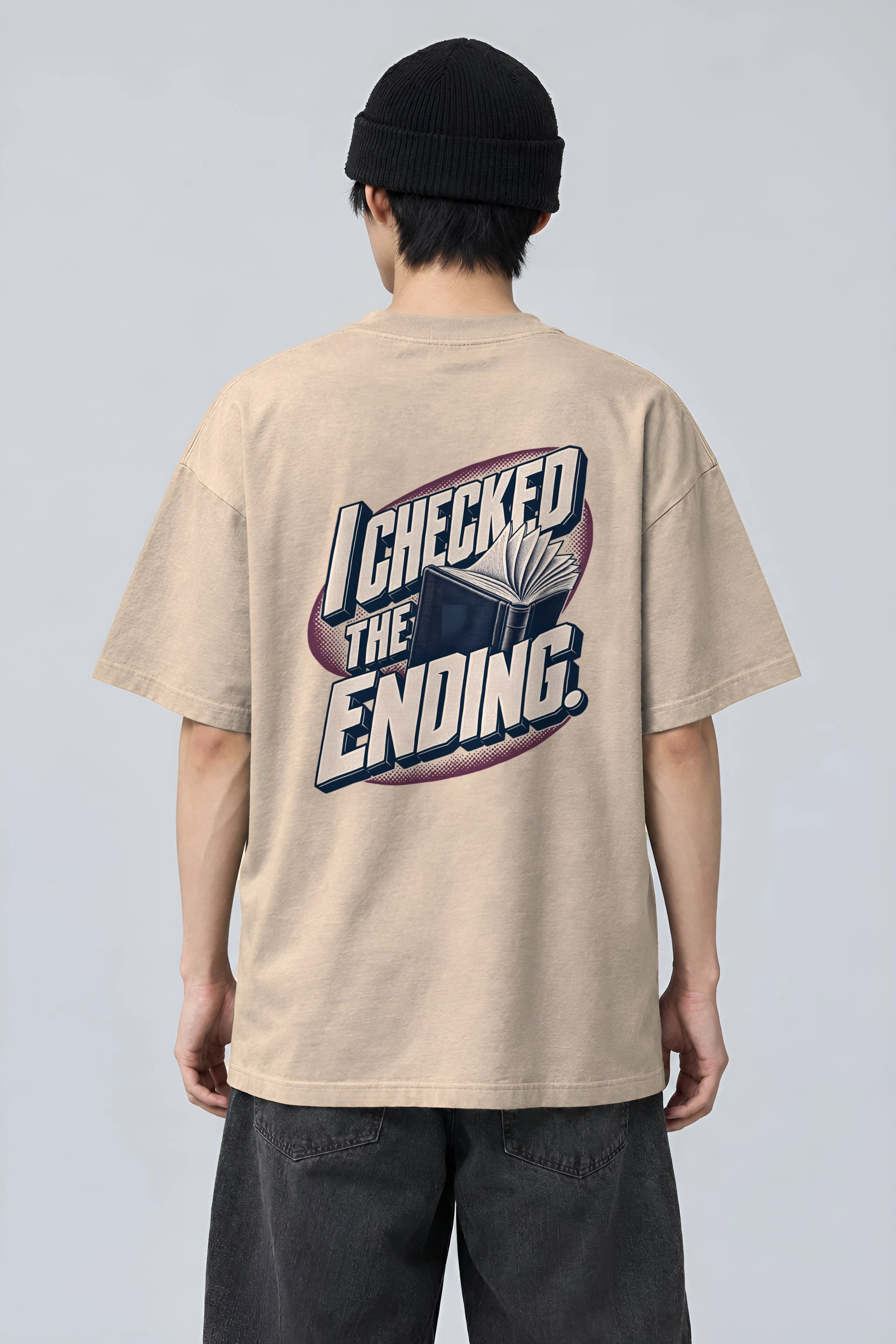 "I Checked The Ending" Men's Oversized Heavyweight Crewneck T-Shirt