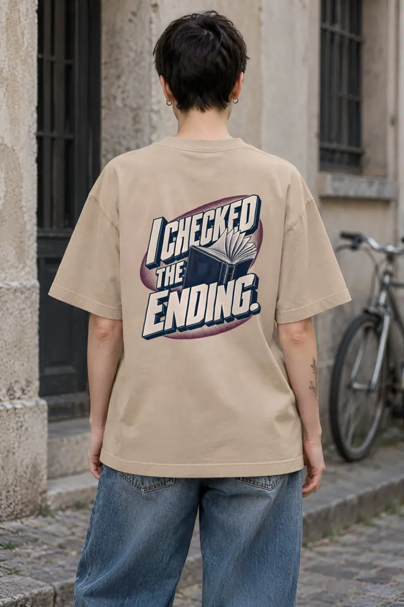 "I Checked The Ending" Unisex Oversized Heavyweight Crewneck T-Shirt