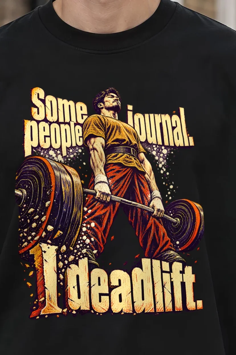 "I Deadlift" Unisex Oversized Heavyweight Crewneck T-Shirt - the graphic up close