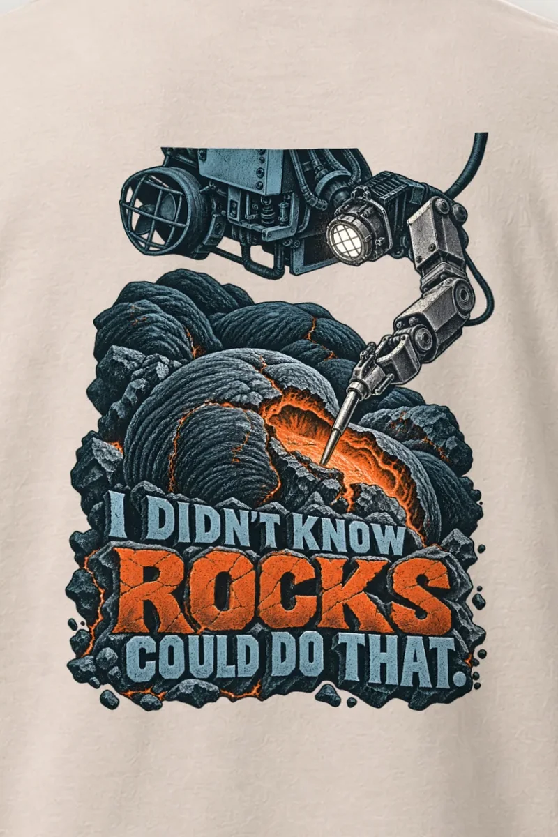"I Didn’t Know Rocks Could Do That" Heavyweight Unisex Crewneck T-shirt - the graphic up close