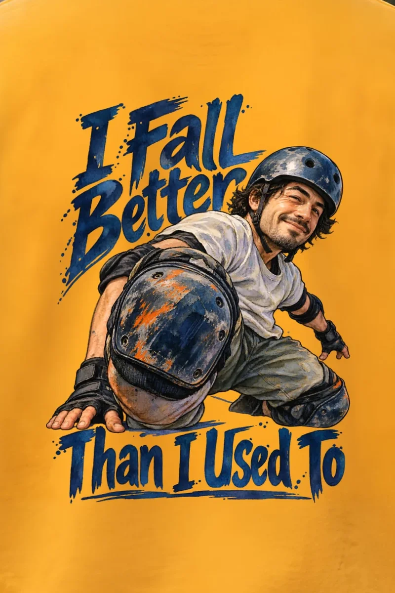 "I Fall Better Than I Used To" Heavy Blend Unisex Crewneck Sweatshirt - the graphic up close
