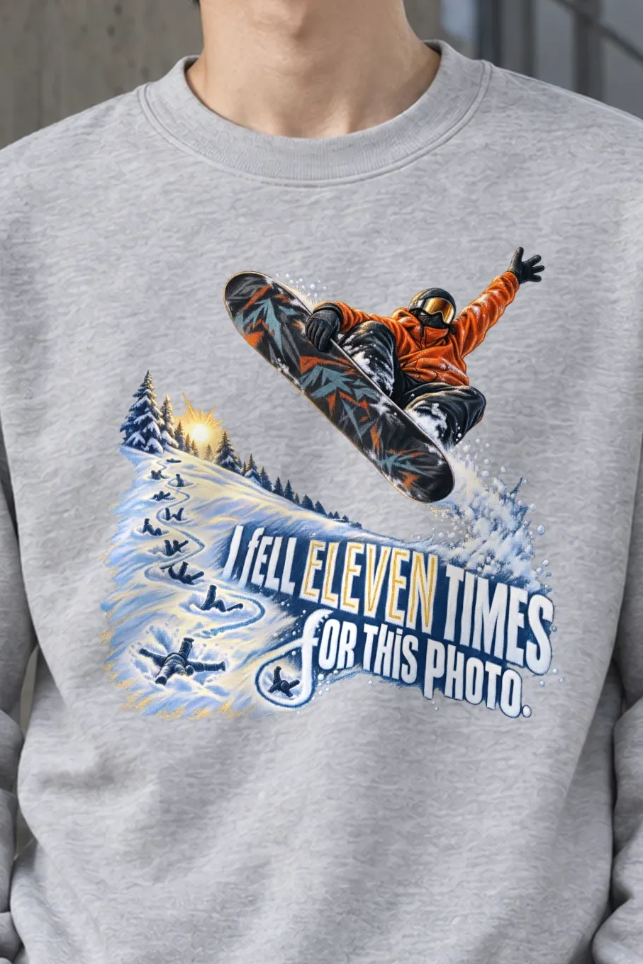 "I Fell Eleven Times" Unisex Crewneck Sweatshirt - the graphic up close