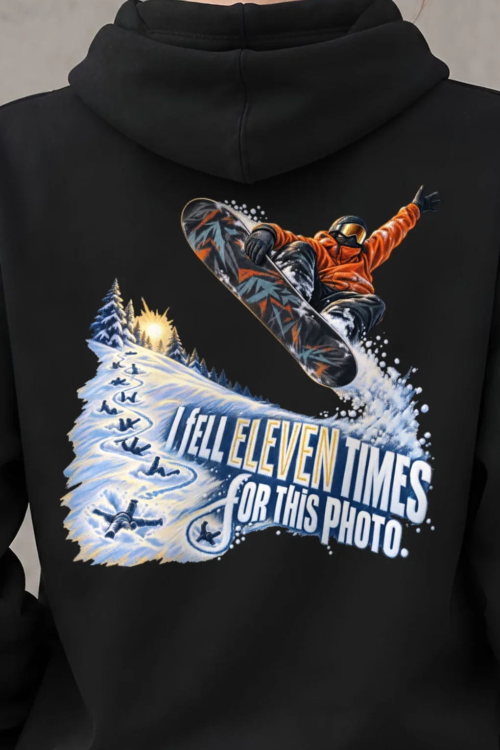 "I Fell Eleven Times" Unisex Pullover Hoodie - the graphic up close