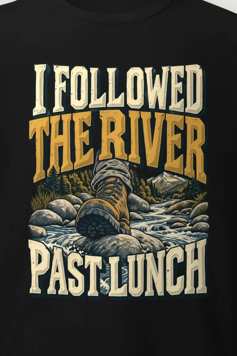 "I Followed the River Past Lunch" Heavyweight Unisex Crewneck T-shirt - the graphic up close