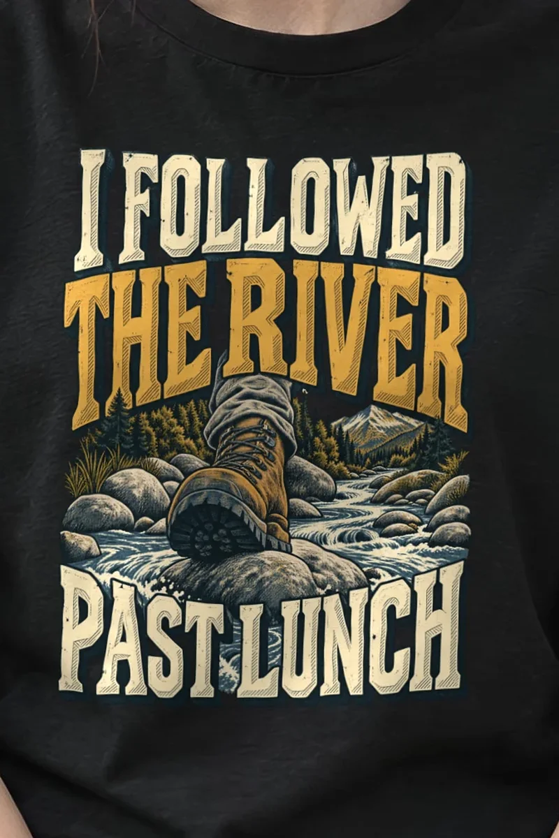 "I Followed the River Past Lunch" Heavyweight Unisex Crewneck T-shirt - the graphic up close