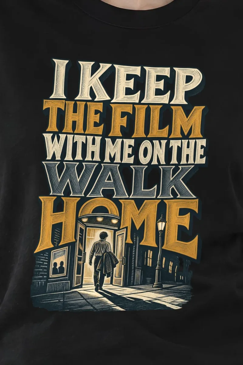 "I Keep The Film With Me" Heavyweight Unisex Crewneck T-shirt - the graphic up close