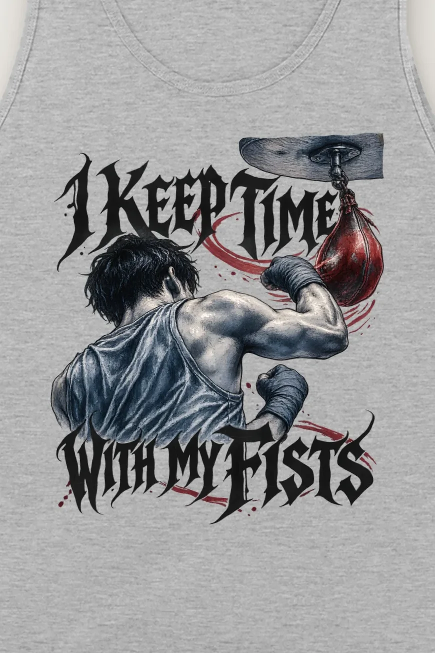 "I Keep Time With My Fists" Unisex Jersey Tank - the graphic up close
