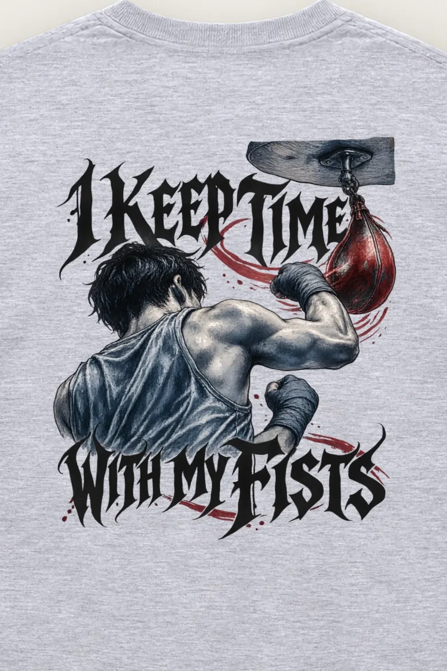 "I Keep Time With My Fists" Unisex Longsleeve T-shirt - the graphic up close