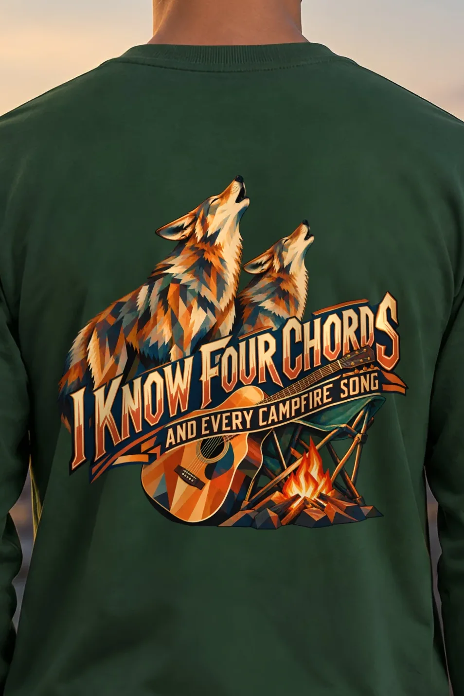 "I Know Four Chords" Unisex Longsleeve T-shirt - the graphic up close