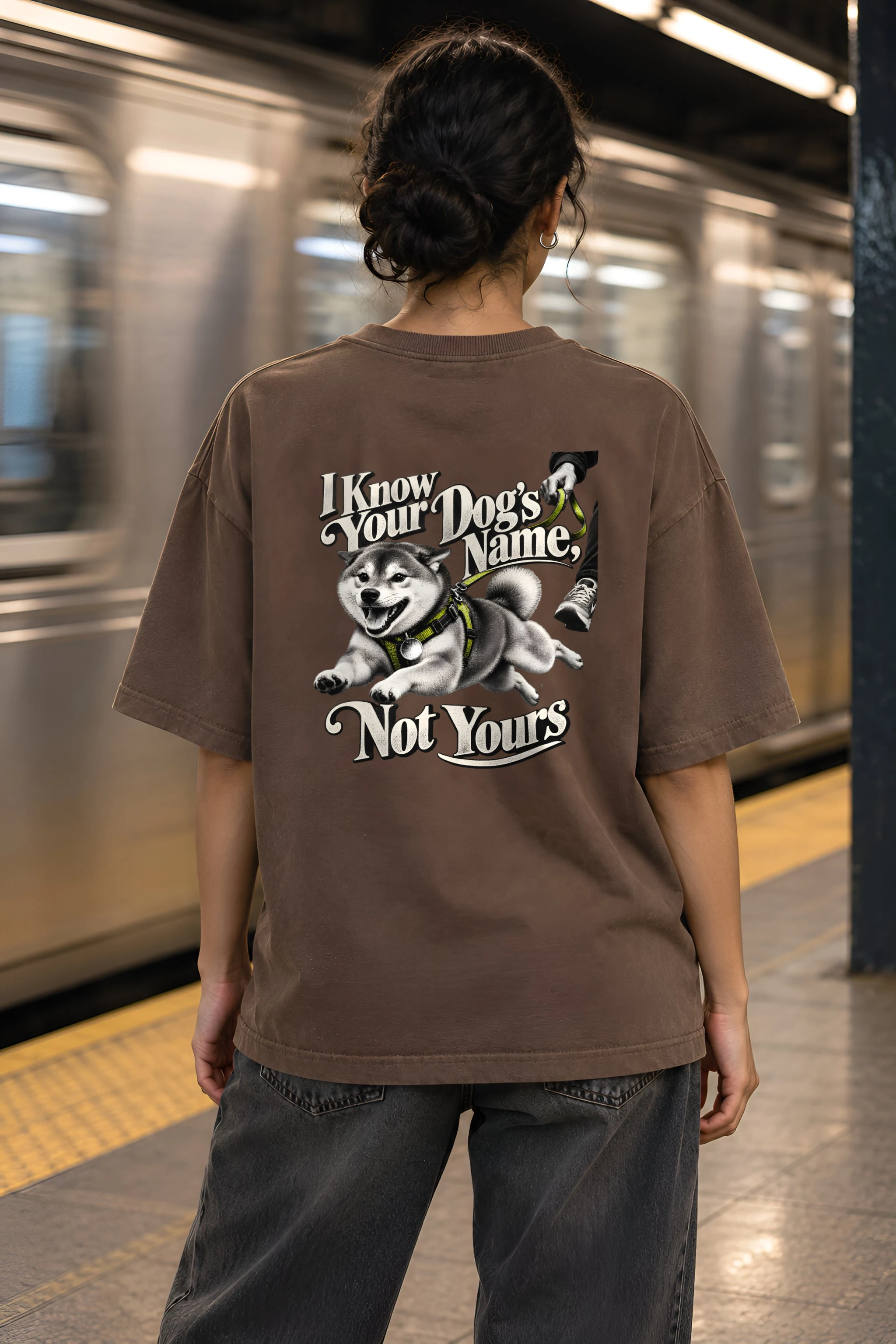 "I Know Your Dog's Name" Unisex Oversized Heavyweight Crewneck T-Shirt