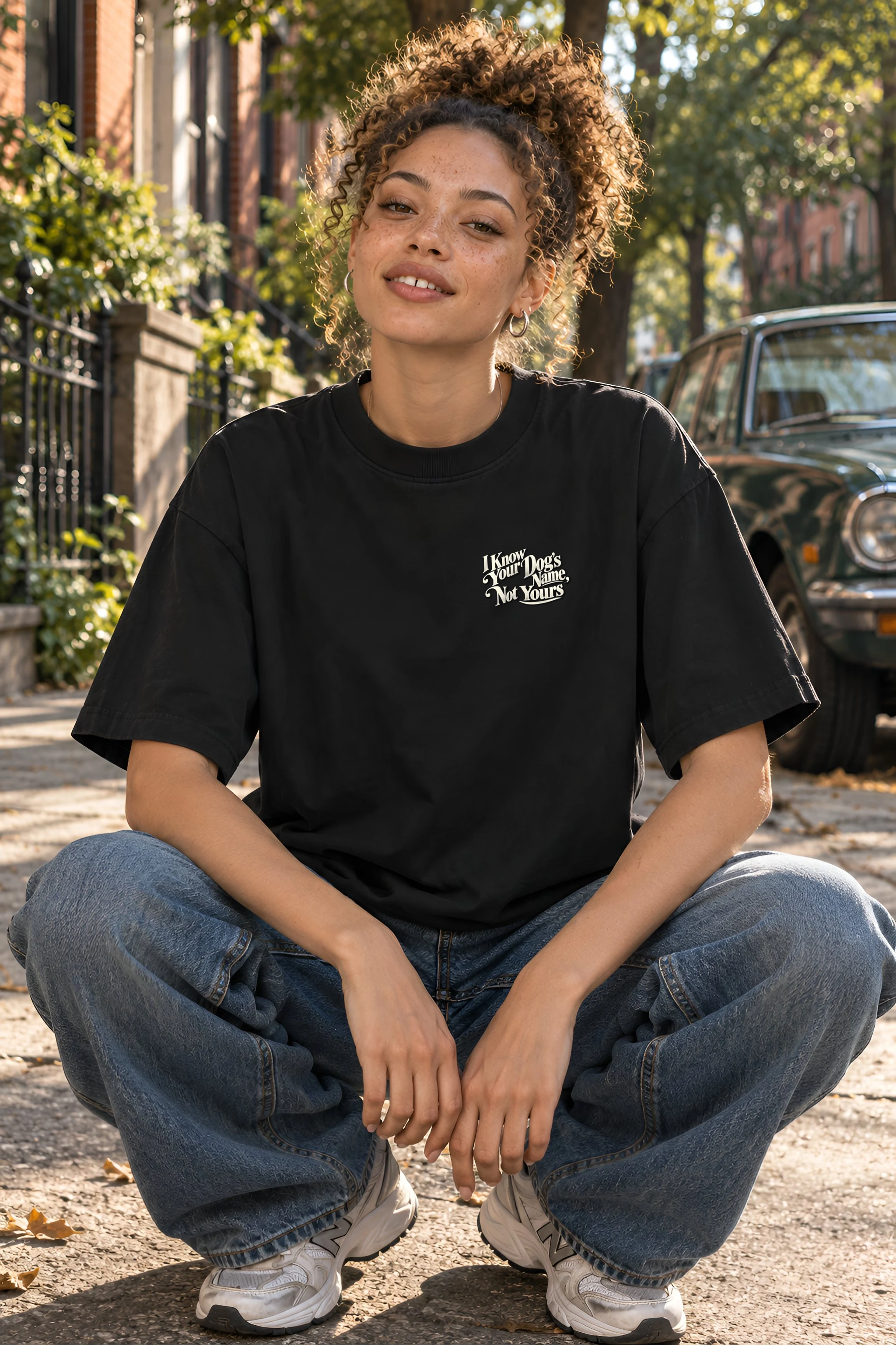 "I Know Your Dog's Name" Unisex Oversized Heavyweight Crewneck T-Shirt