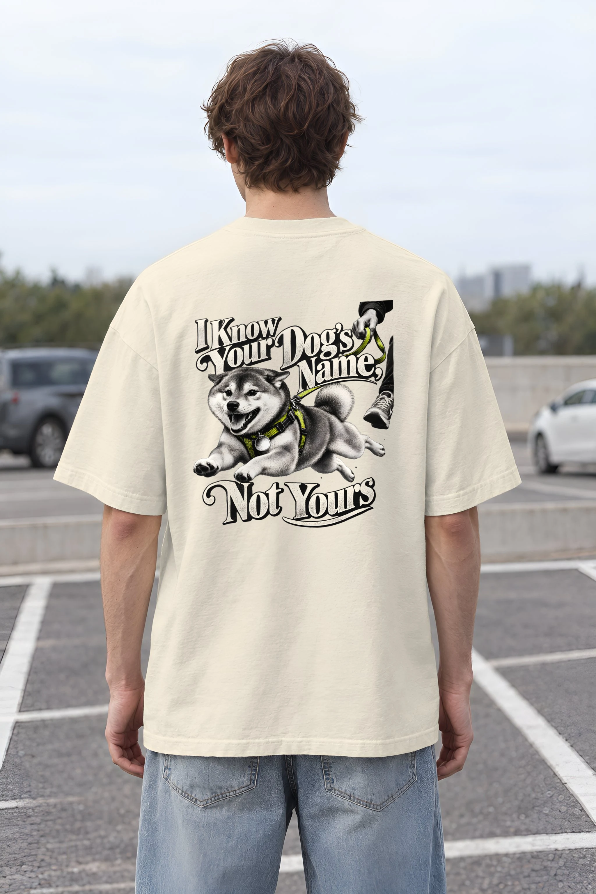 "I Know Your Dog's Name" Unisex Oversized Heavyweight Crewneck T-Shirt
