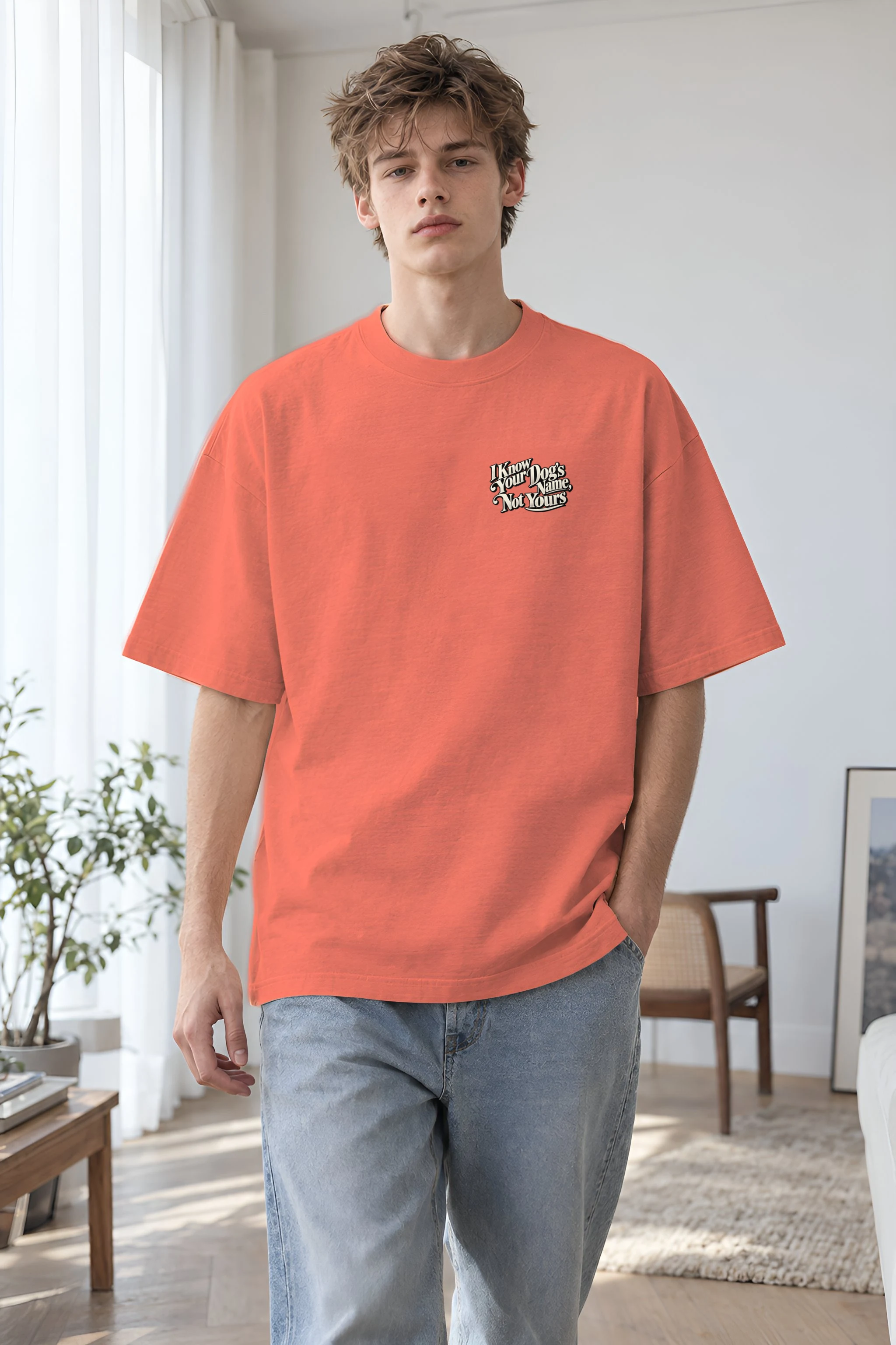 "I Know Your Dog's Name" Unisex Oversized Heavyweight Crewneck T-Shirt
