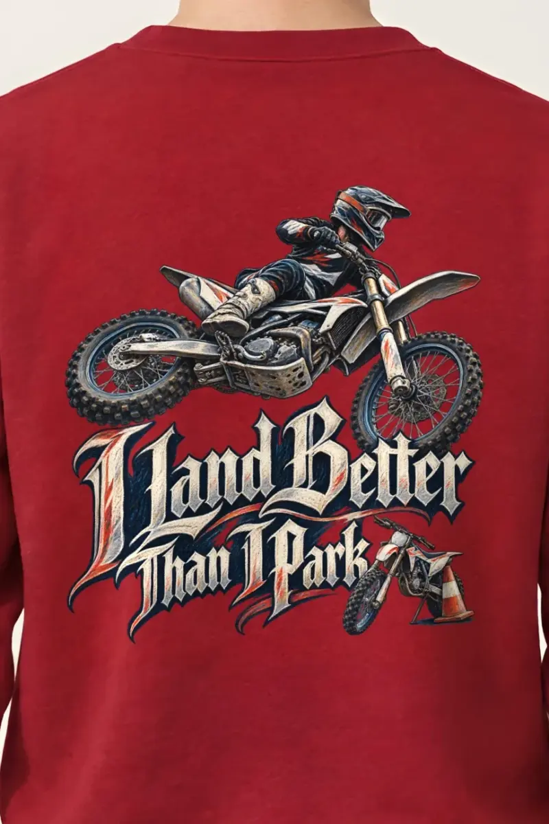 "I Land Better Than I Park" Heavy Blend Unisex Crewneck Sweatshirt - the graphic up close