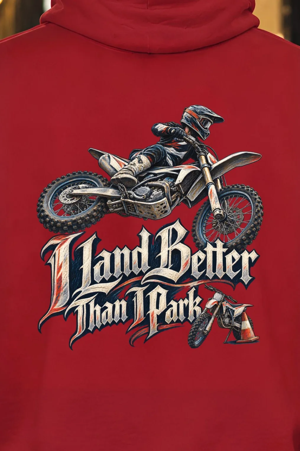 "I Land Better Than I Park" Heavy Blend Unisex Pullover Hoodie - the graphic up close