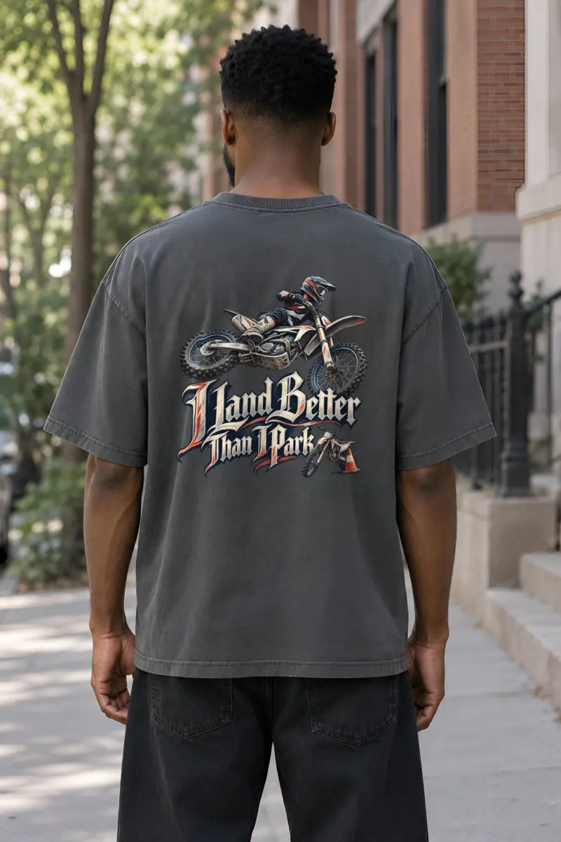 “I Land Better Than I Park” Men’s Oversized Heavyweight Crewneck T-Shirt