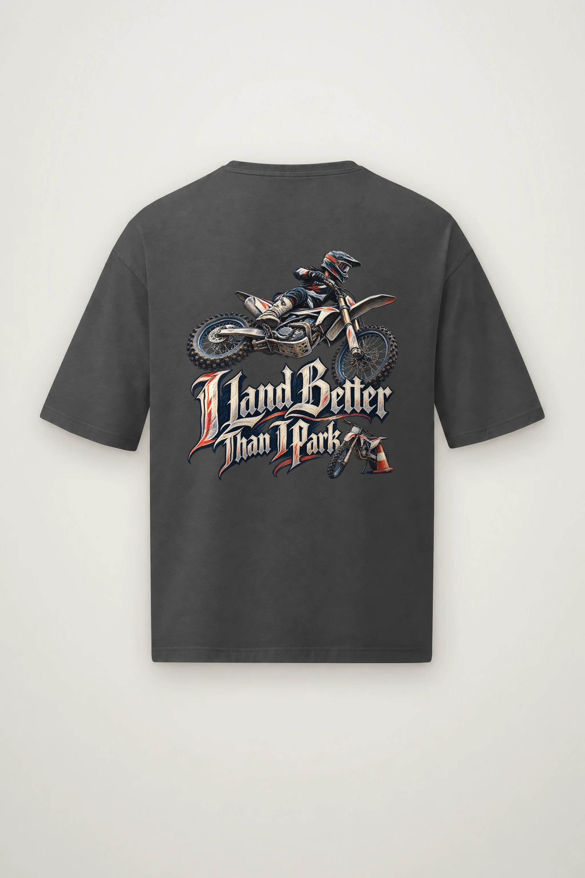 "I Land Better Than I Park" Men's Oversized Heavyweight Crewneck T-Shirt