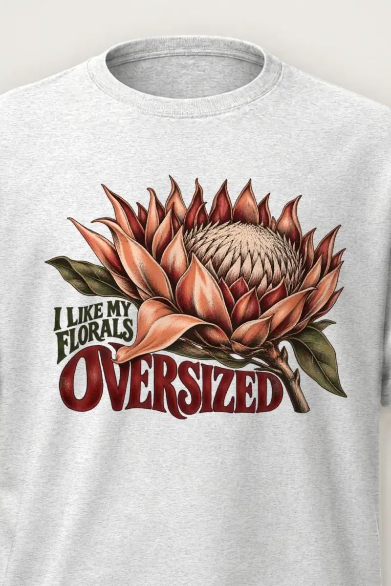 "I Like My Florals Oversized" Heavyweight Unisex Crewneck T-shirt - the graphic up close