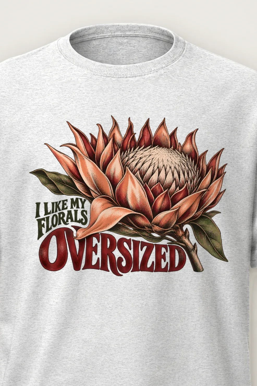 "I Like My Florals Oversized" Heavyweight Unisex Crewneck T-shirt - the graphic up close