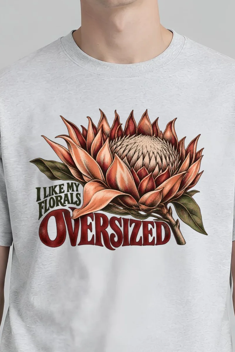 "I Like My Florals Oversized" Heavyweight Unisex Crewneck T-shirt - the graphic up close