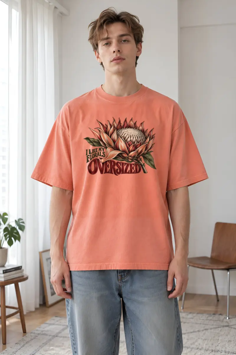 “I Like My Florals Oversized” Men’s Oversized Heavyweight Crewneck T-Shirt