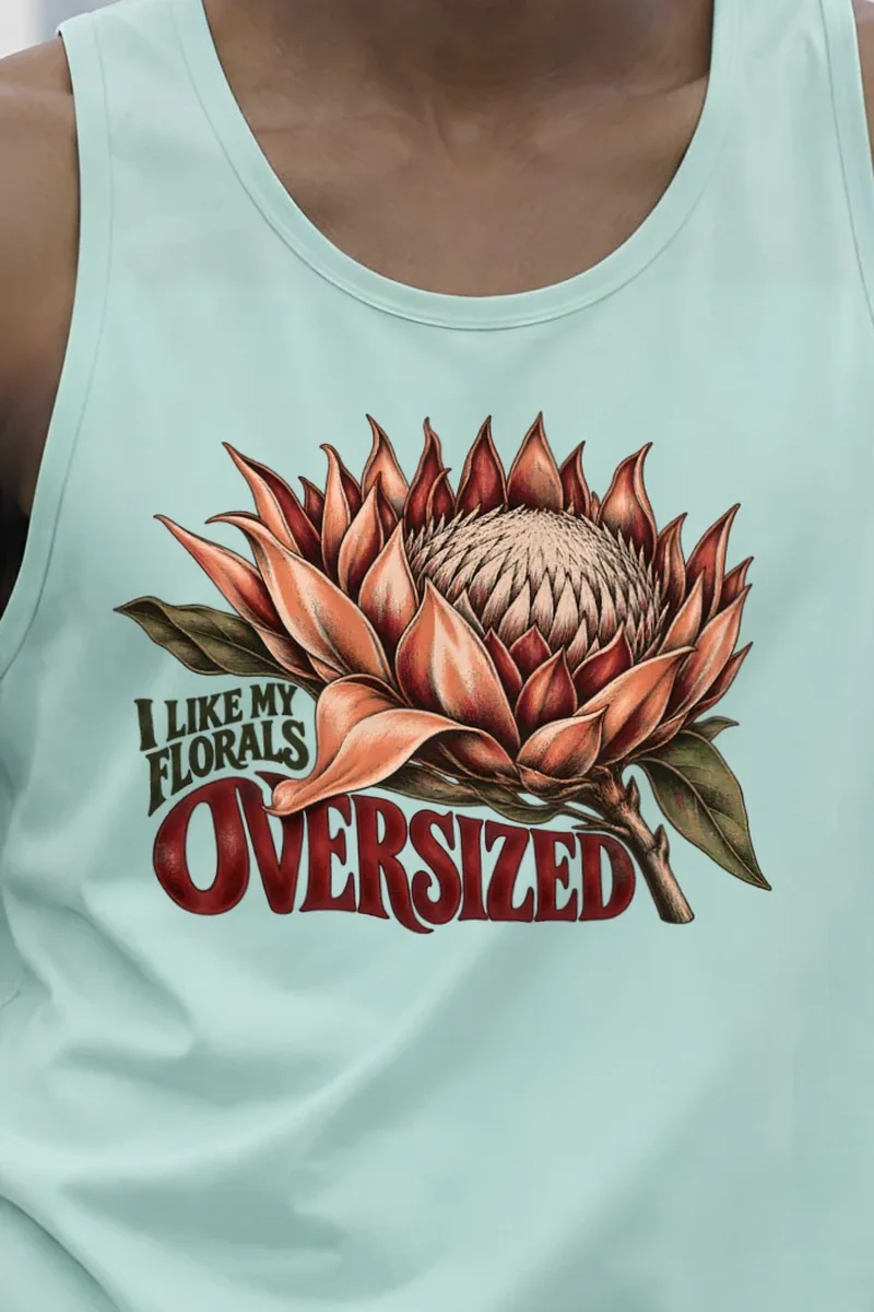 "I Like My Florals Oversized" Unisex Jersey Tank - the graphic up close