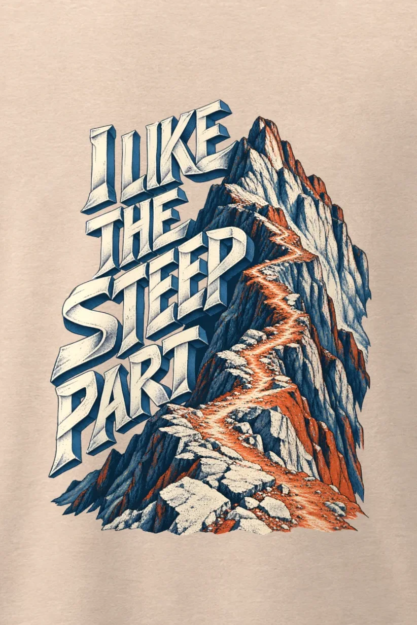 "I Like the Steep Part" Men’s Oversized Heavyweight Crewneck T-Shirt - the graphic up close
