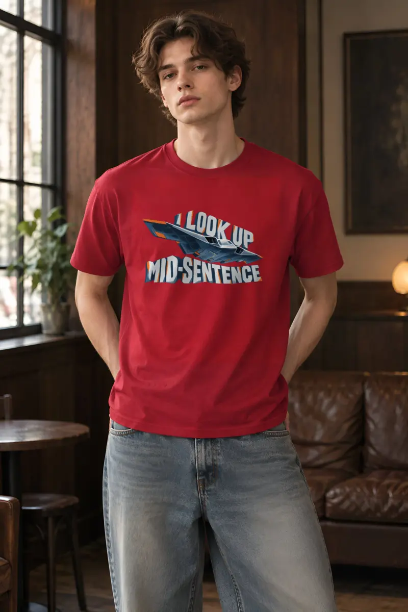 “I Look Up Mid-Sentence” Heavyweight Unisex Crewneck T-shirt