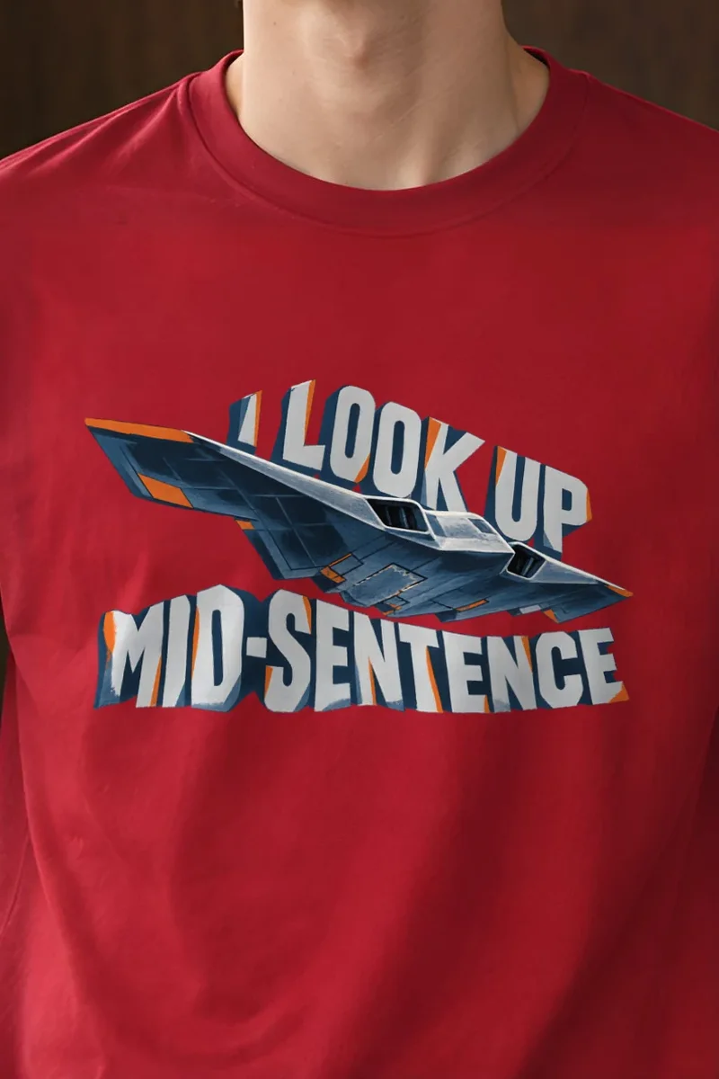 "I Look Up Mid-Sentence" Heavyweight Unisex Crewneck T-shirt - the graphic up close