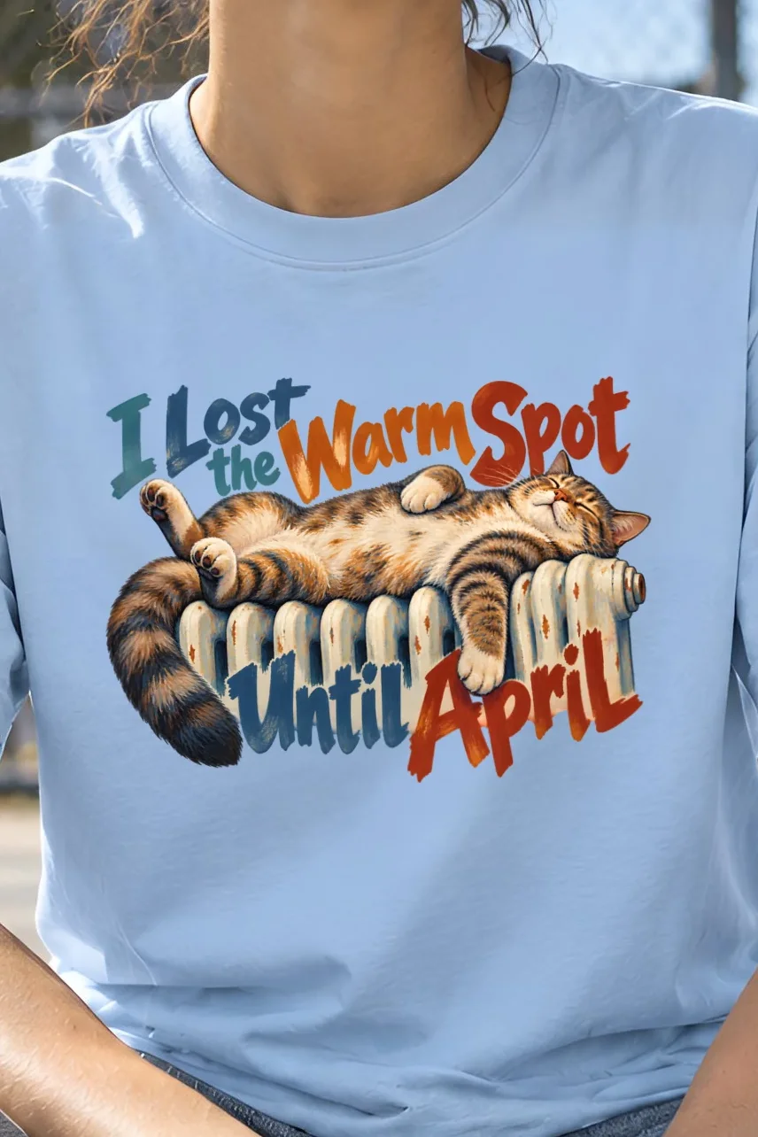"I Lost the Warm Spot" Heavyweight Unisex Crewneck T-shirt - the graphic up close