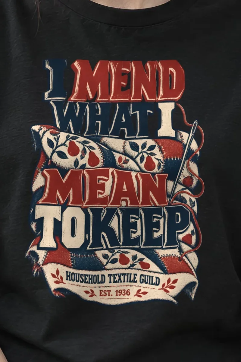 "I Mend What I Mean to Keep" Heavyweight Unisex Crewneck T-shirt - the graphic up close