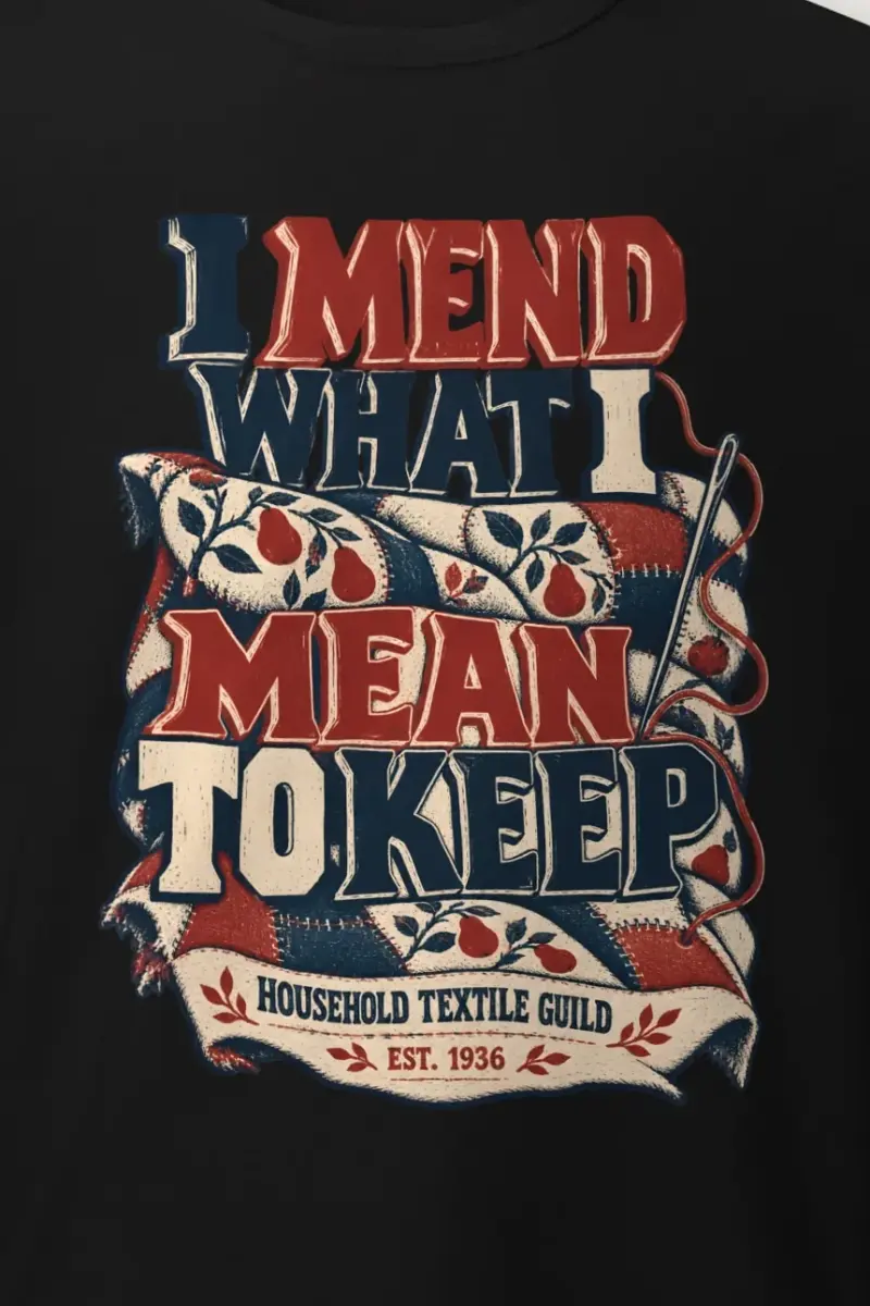 "I Mend What I Mean to Keep" Heavyweight Unisex Crewneck T-shirt - the graphic up close