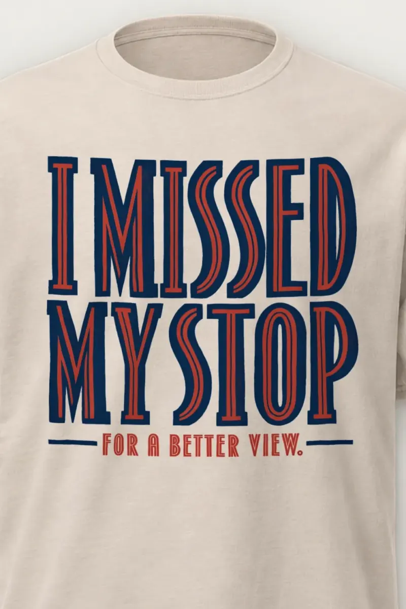 "I Missed My Stop" Heavyweight Unisex Crewneck T-shirt - the graphic up close