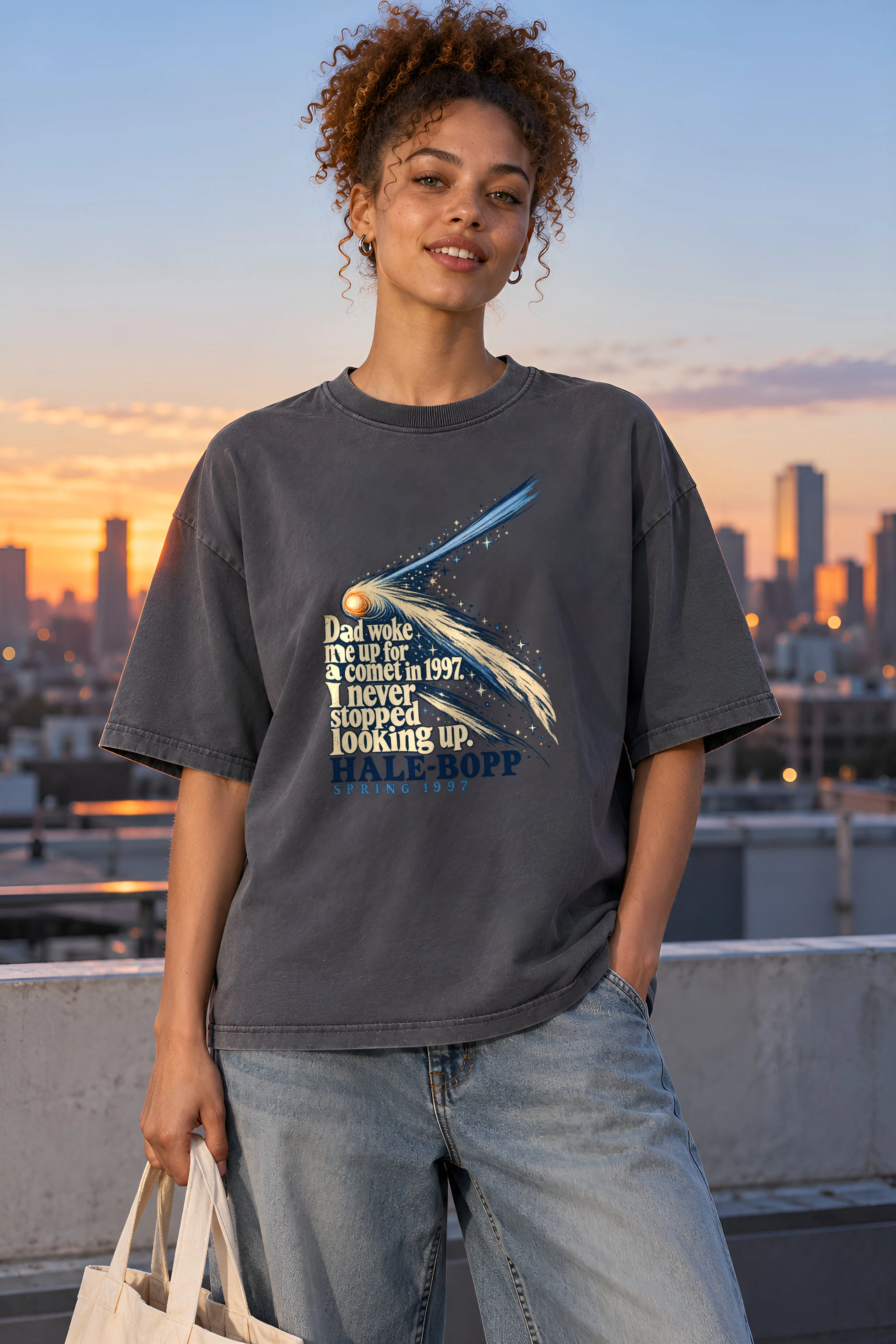 "I Never Stopped Looking Up" Unisex Oversized Heavyweight Crewneck T-Shirt
