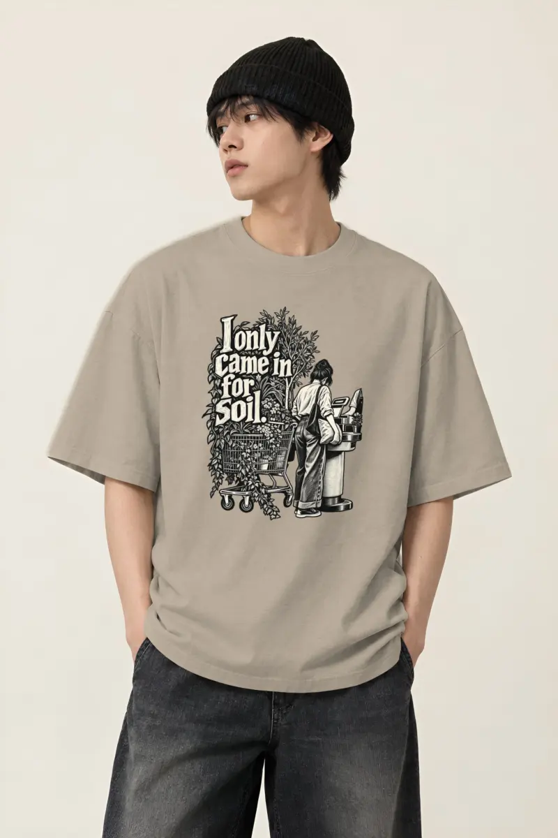 "I only came in for Soil." Men's Oversized Heavyweight Crewneck T-Shirt