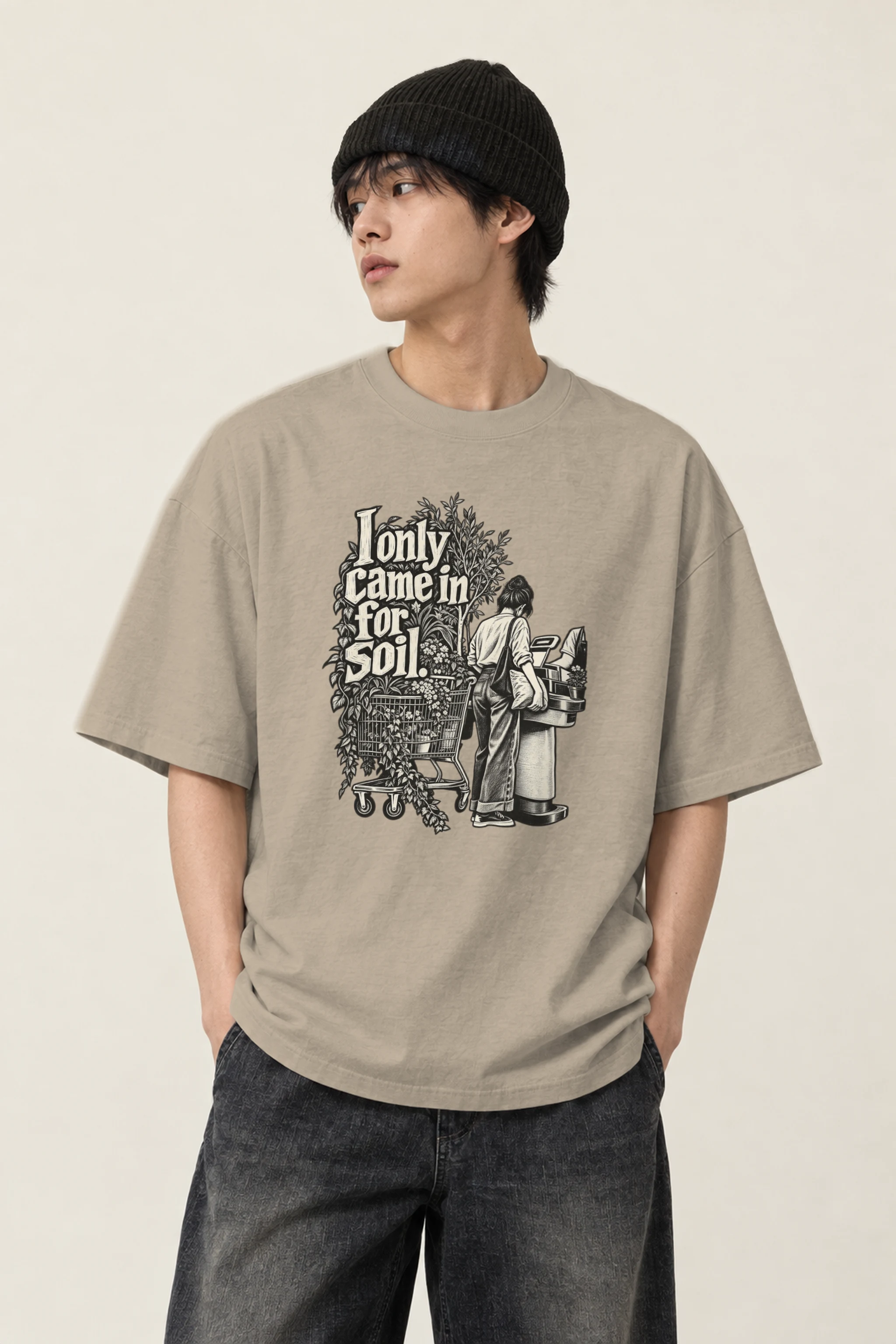 "I only came in for Soil." Men's Oversized Heavyweight Crewneck T-Shirt