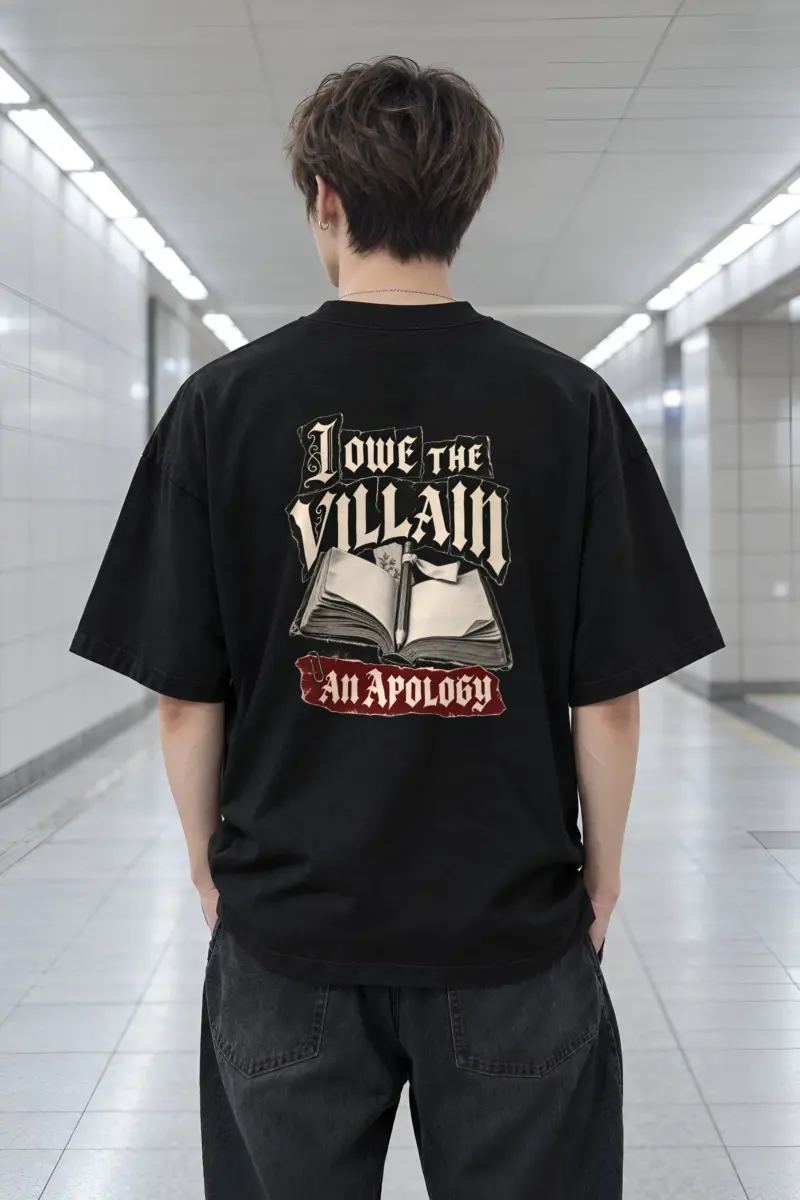 “I Owe The Villain An Apology” Men’s Oversized Heavyweight Crewneck T-Shirt